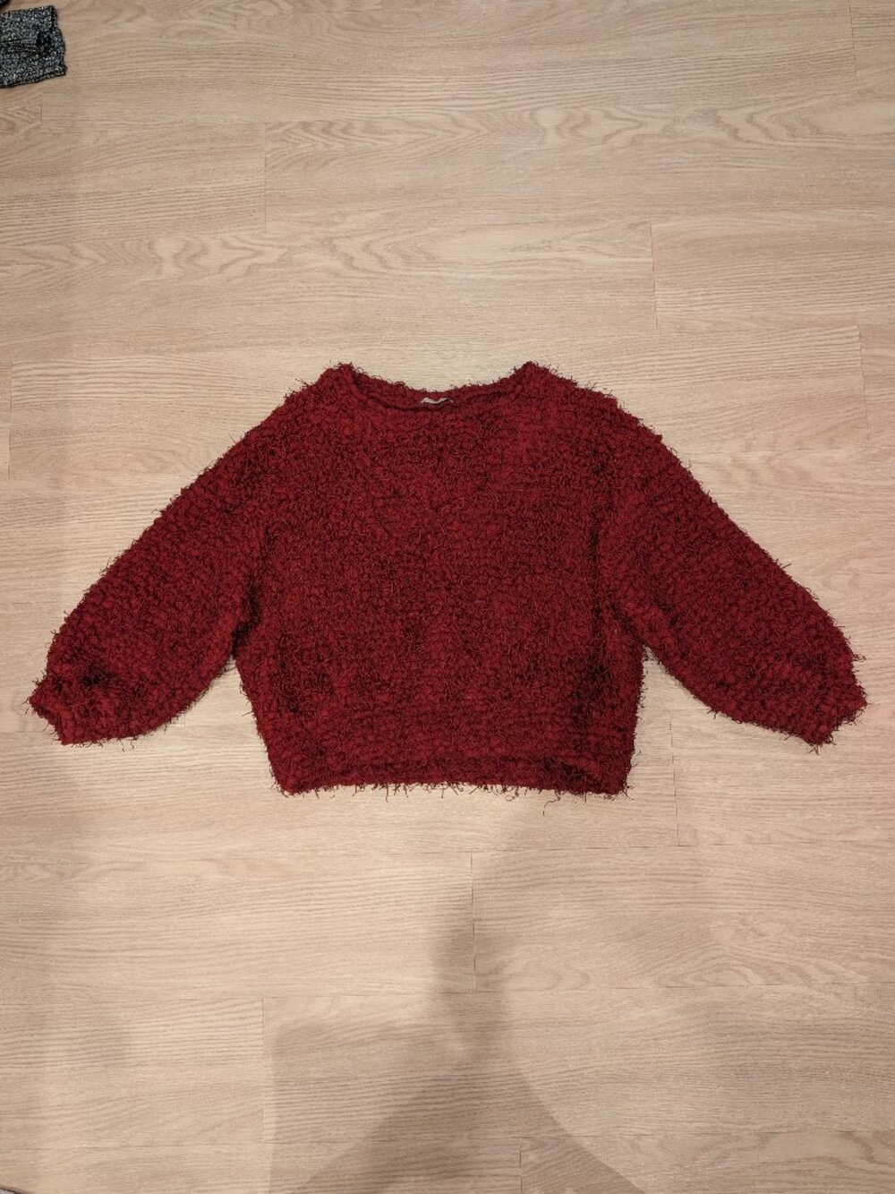 ZARA Trafaluc Red Fuzzy Eyelash Knit Sweater Womens S Shaggy Chunky Cozy Y2K